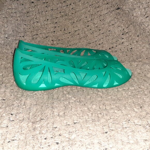 CROCS-Adrina Open Toe Slip On Jelly Flats Cut Out-Turquoise/Green-Sz 7-Near Mint - Picture 4 of 7